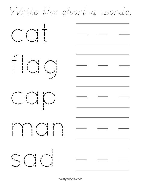 Write the short a words. Coloring Page