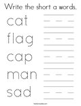 Write the short a words. Coloring Page