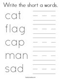 Write the short a words Coloring Page