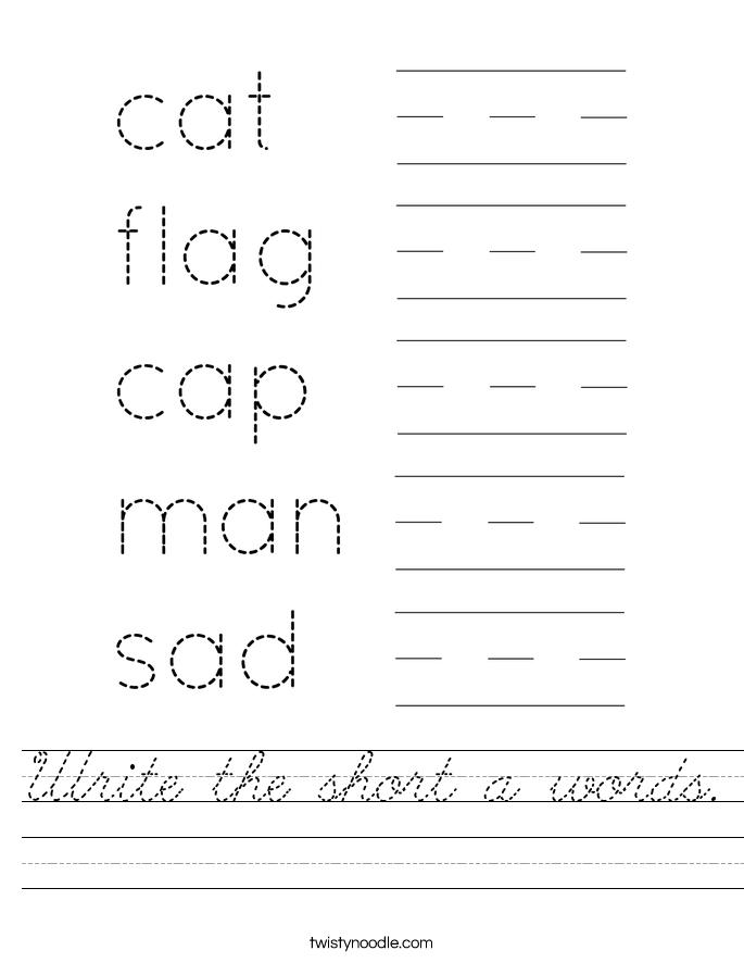 Write the short a words. Worksheet