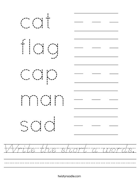 Write the short a words. Worksheet