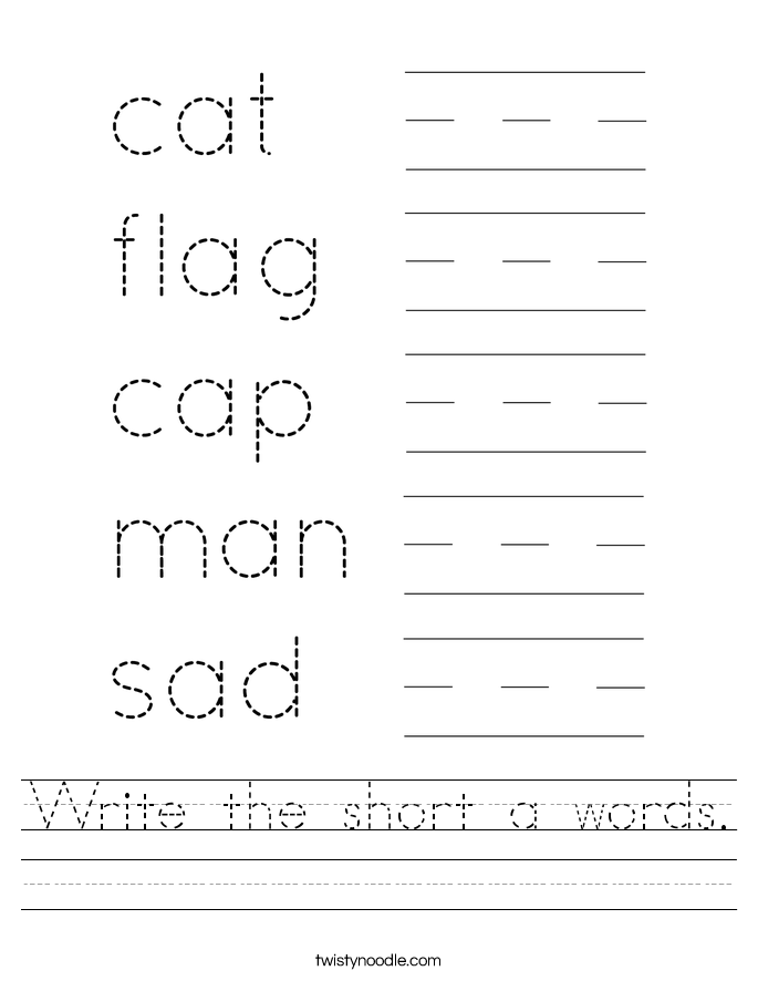 Write the short a words. Worksheet