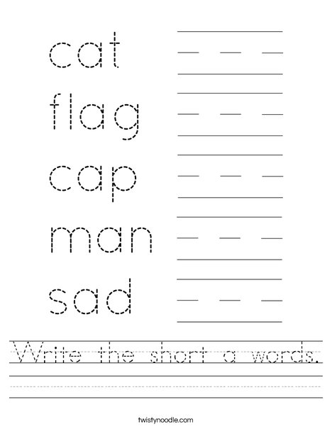 Write the short a words. Worksheet