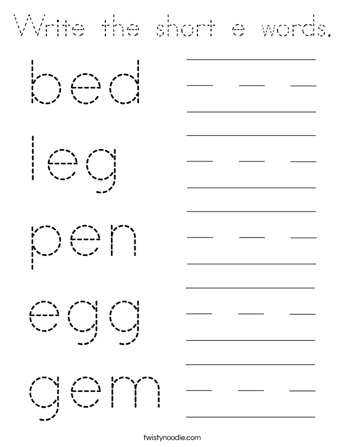 Write the short e words. Coloring Page