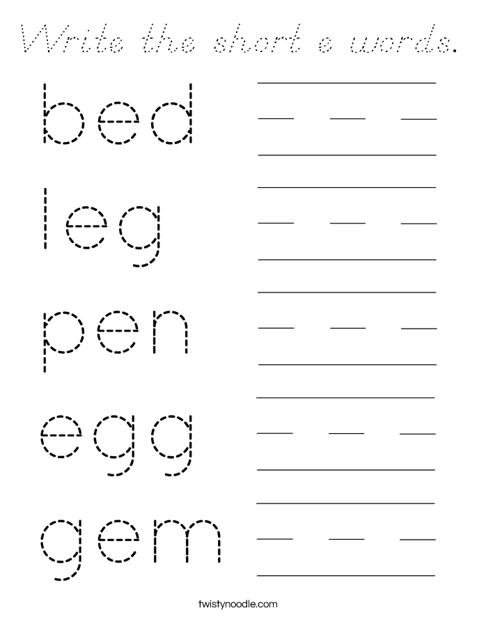 Write the short e words. Coloring Page