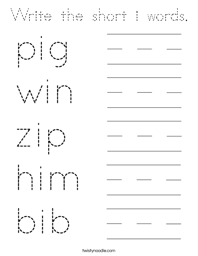 Write the short i words. Coloring Page