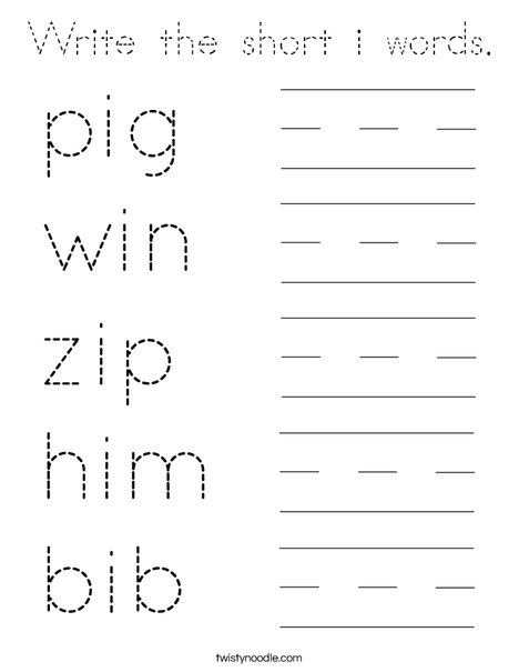 Write the short i words. Coloring Page