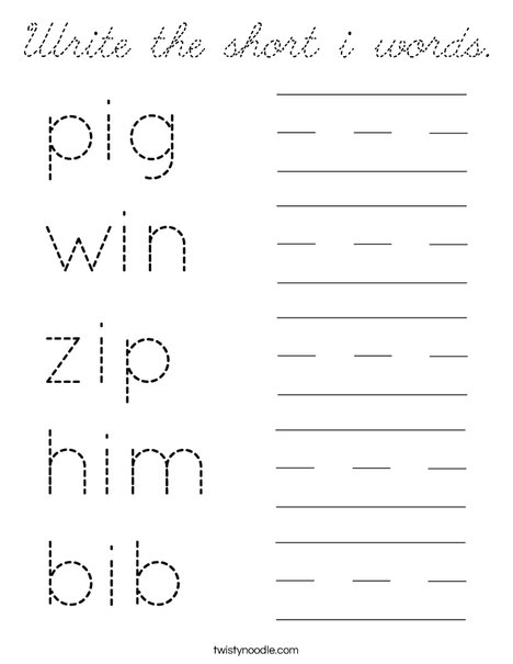 Write the short i words. Coloring Page