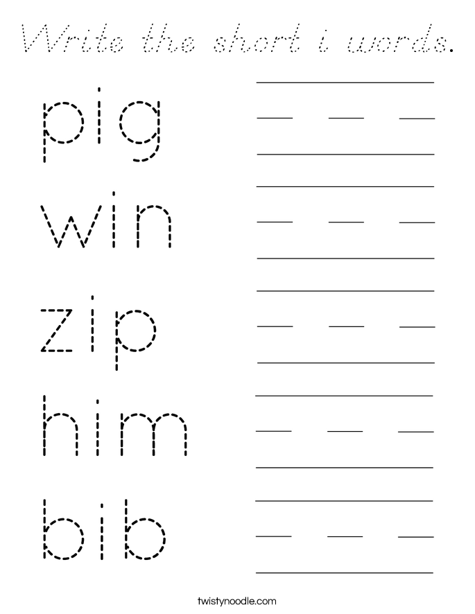 Write the short i words. Coloring Page