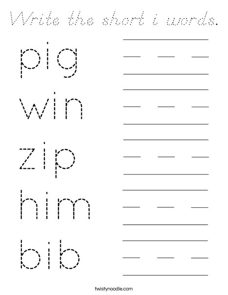 Write the short i words. Coloring Page