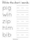 Write the short i words Coloring Page