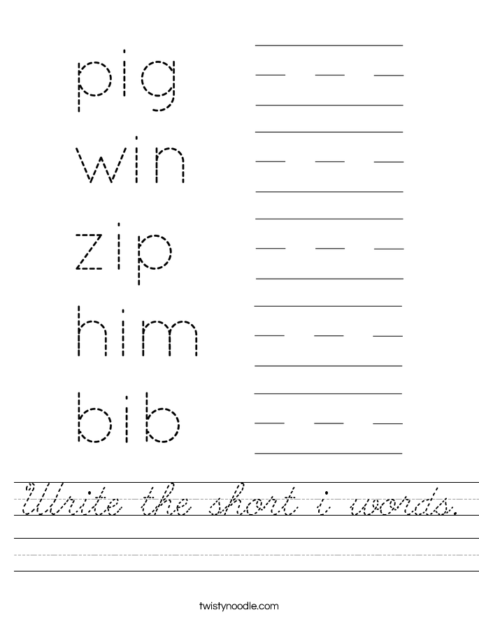 Write the short i words. Worksheet