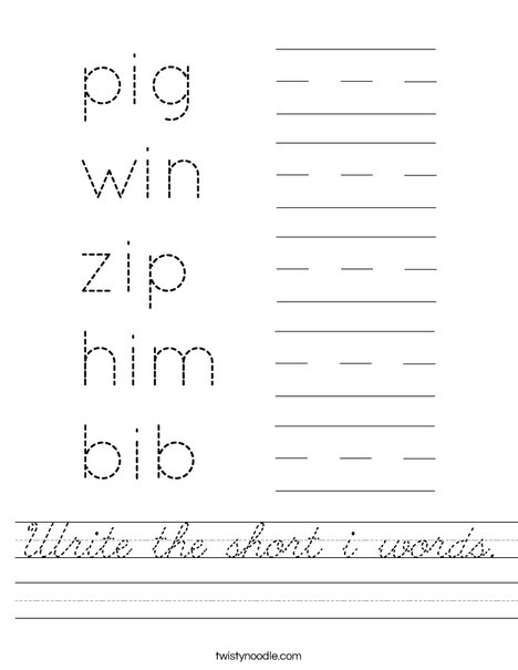 Write the short i words. Worksheet