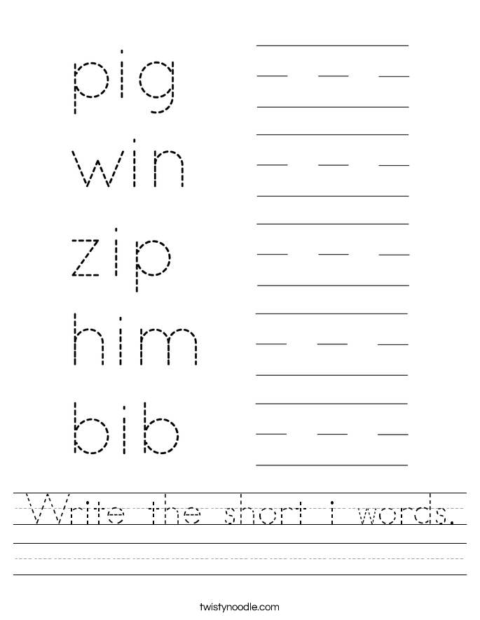 Write the short i words. Worksheet