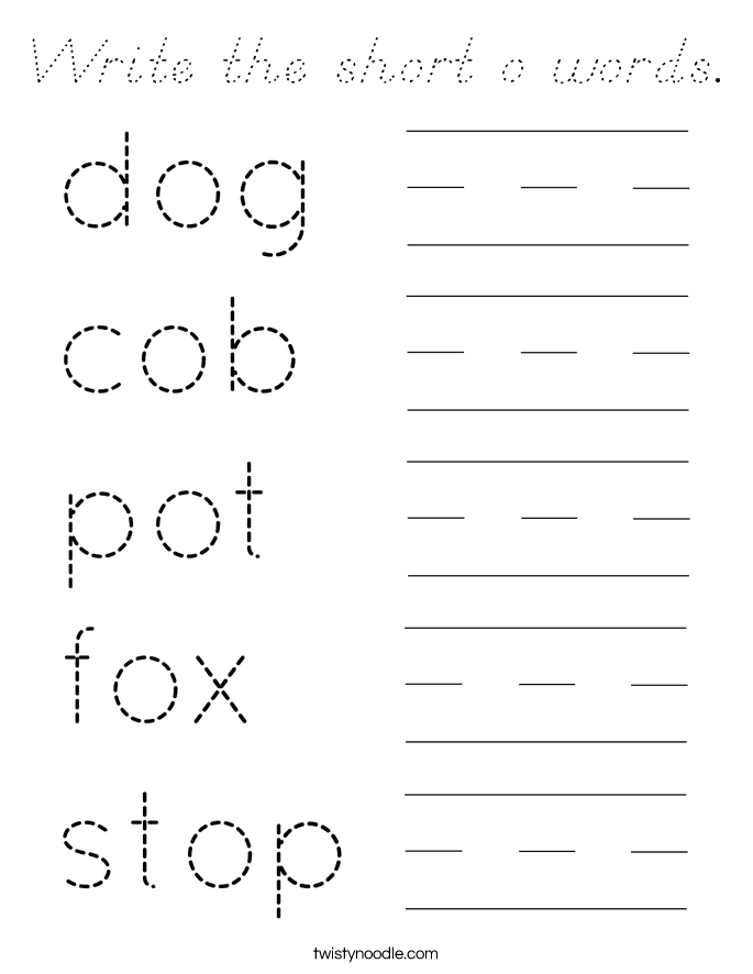 Write the short o words. Coloring Page