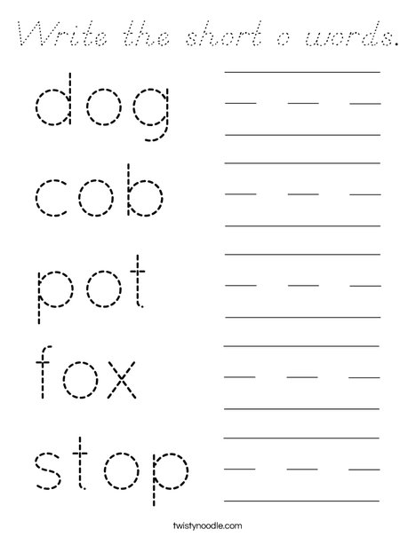 Write the short o words. Coloring Page