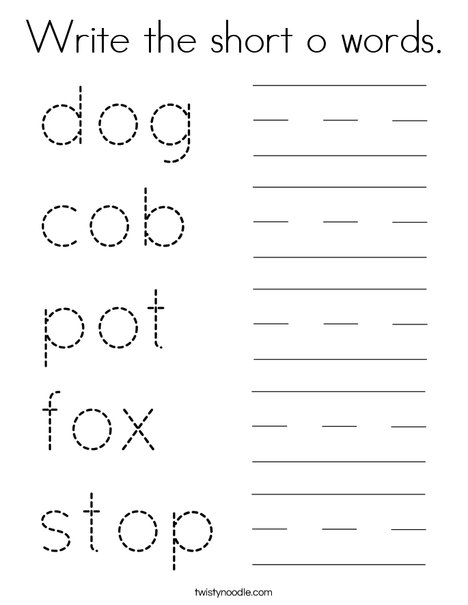 Write the short o words. Coloring Page