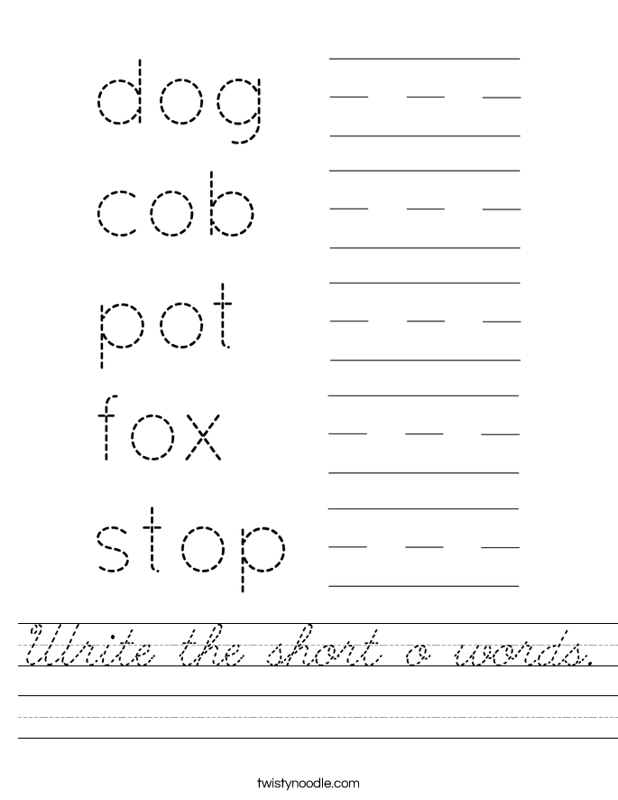 Write the short o words. Worksheet
