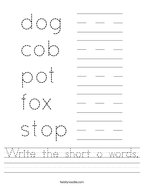 Write the short o words Handwriting Sheet
