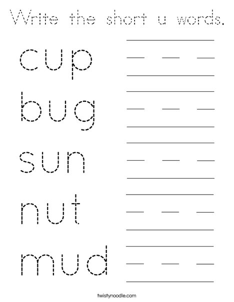Write the short u words. Coloring Page
