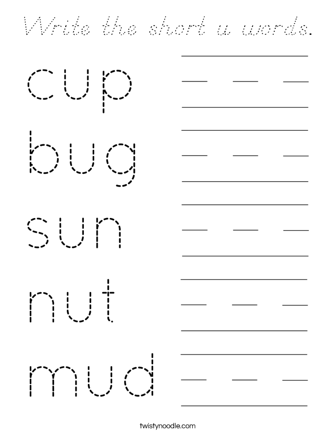 Write the short u words. Coloring Page