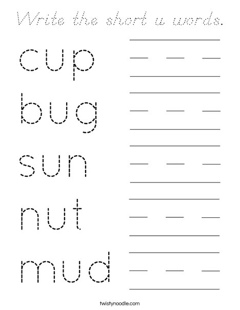 Write the short u words. Coloring Page