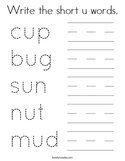 Write the short u words Coloring Page