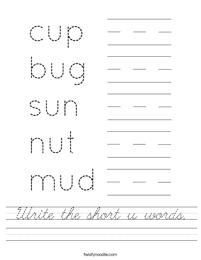 Write the short u words. Worksheet