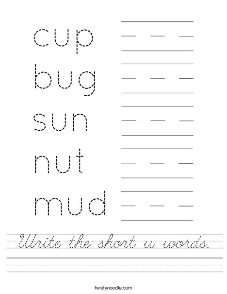Write the short u words. Worksheet