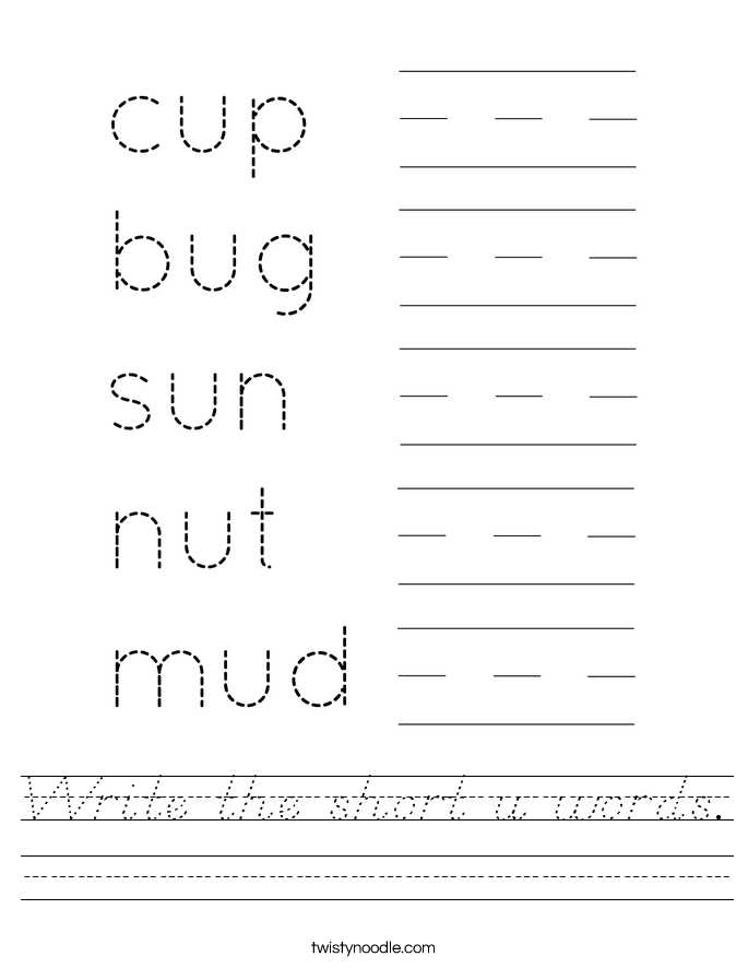 Write the short u words. Worksheet