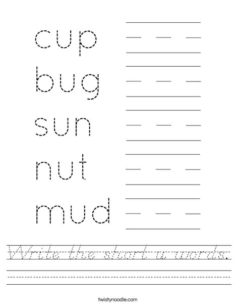 Write the short u words. Worksheet