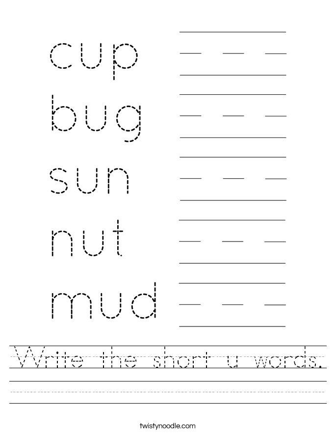 Write the short u words. Worksheet
