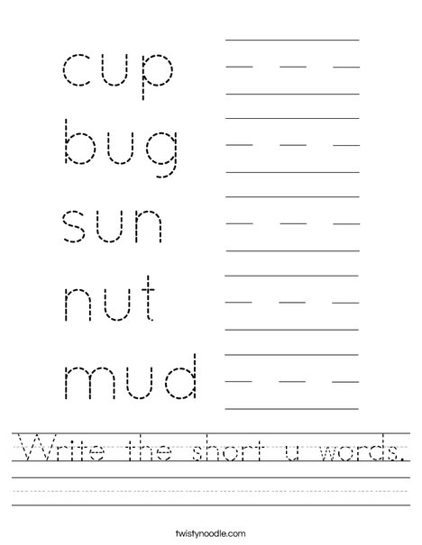 Write the short u words. Worksheet