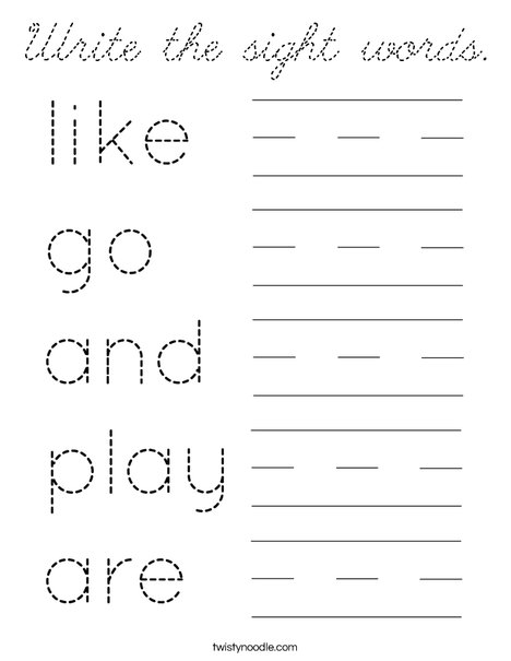Write the sight words (page 2). Coloring Page