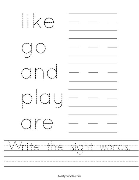 Write the sight words (page 2). Worksheet