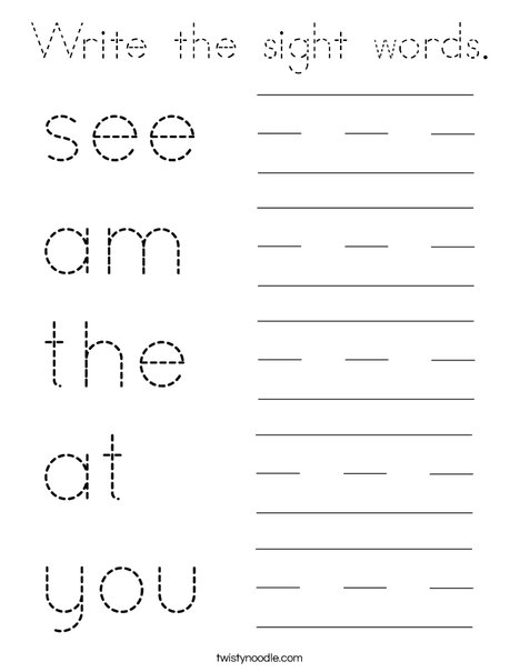 Write the sight words. Coloring Page
