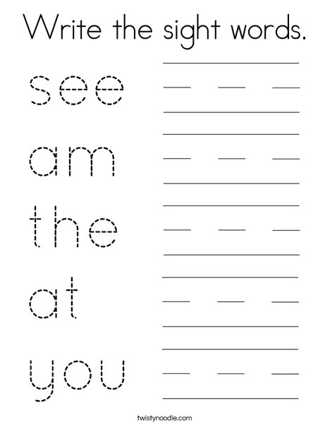 Write the sight words. Coloring Page