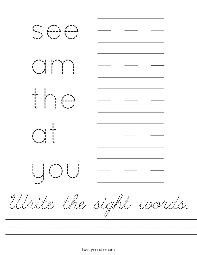 Write the sight words. Worksheet