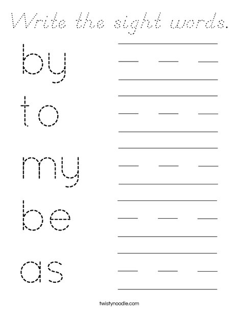 Write the sight words (page 3). Coloring Page