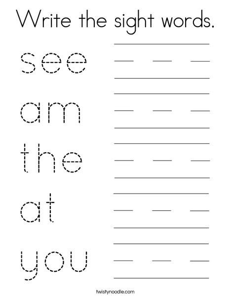 Write the sight words (page 3). Coloring Page