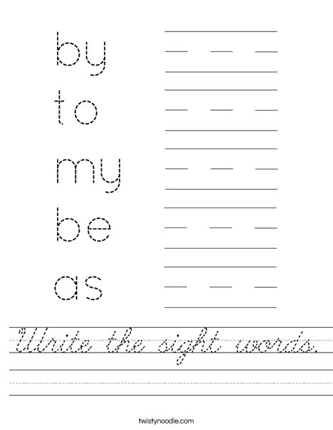Write the sight words (page 3). Worksheet
