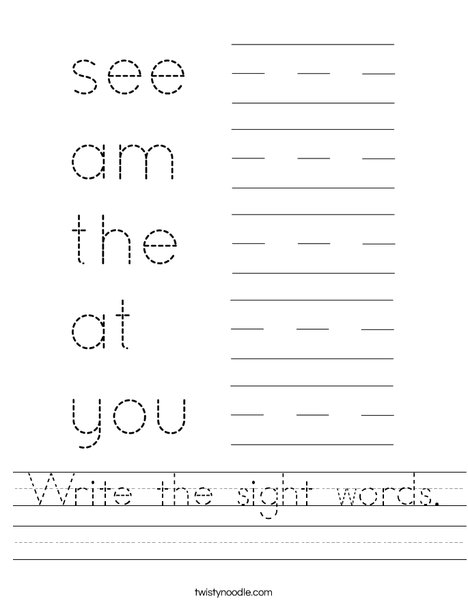Write the sight words (page 3). Worksheet