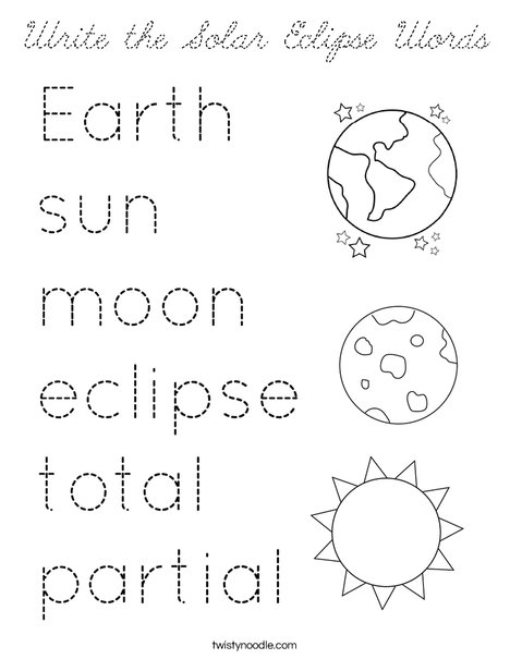 Write the Solar Eclipse Words Coloring Page