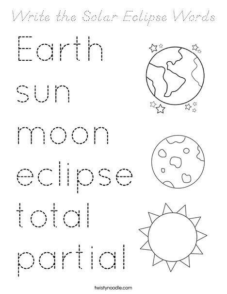 Write the Solar Eclipse Words Coloring Page