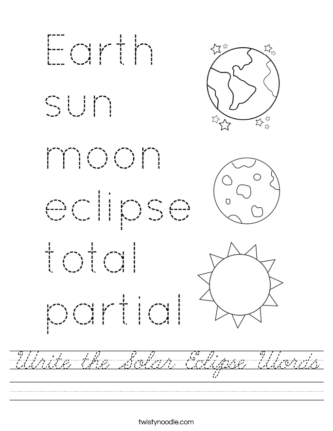 Write the Solar Eclipse Words Worksheet
