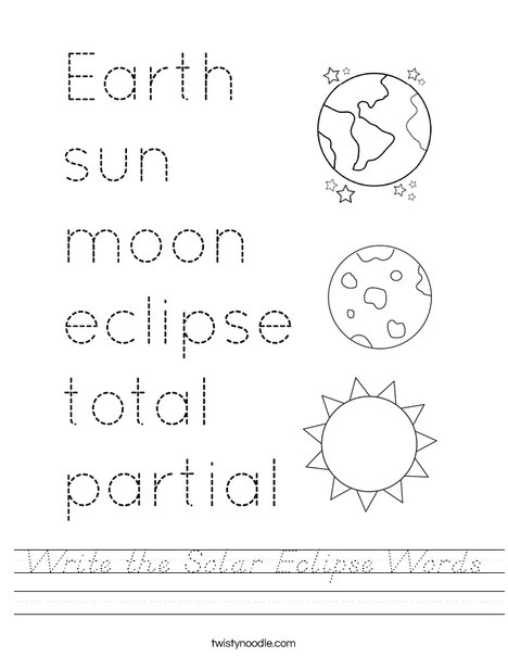 Write the Solar Eclipse Words Worksheet
