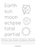 Write the Solar Eclipse Words Worksheet