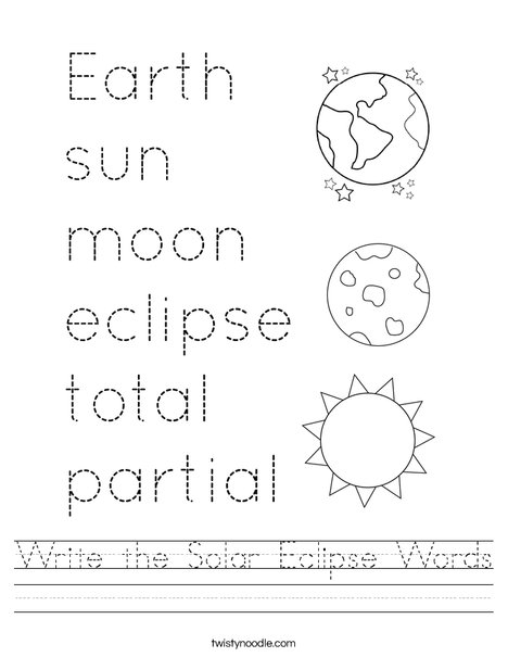 Write the Solar Eclipse Words Worksheet