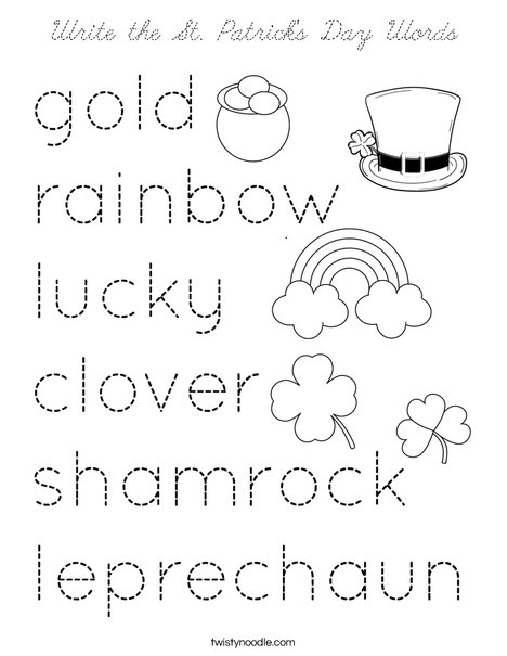 Write the St. Patrick's Day Words Coloring Page