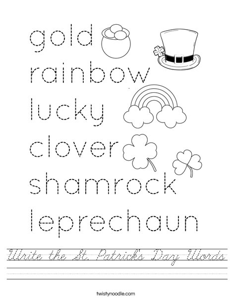 Write the St. Patrick's Day Words Worksheet